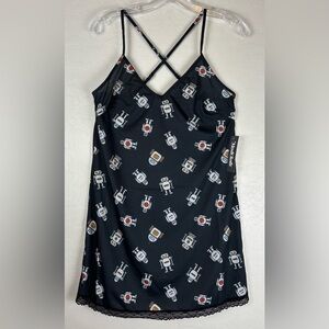NEW ModCloth Sleep Nightgown Navy Robots Comfy Whimsy Sz‎ S 33” Long 1330